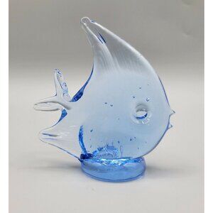 Art Glass Angel Fish Blue Figurine Paperweight Hand Blown Ocean Sea Life